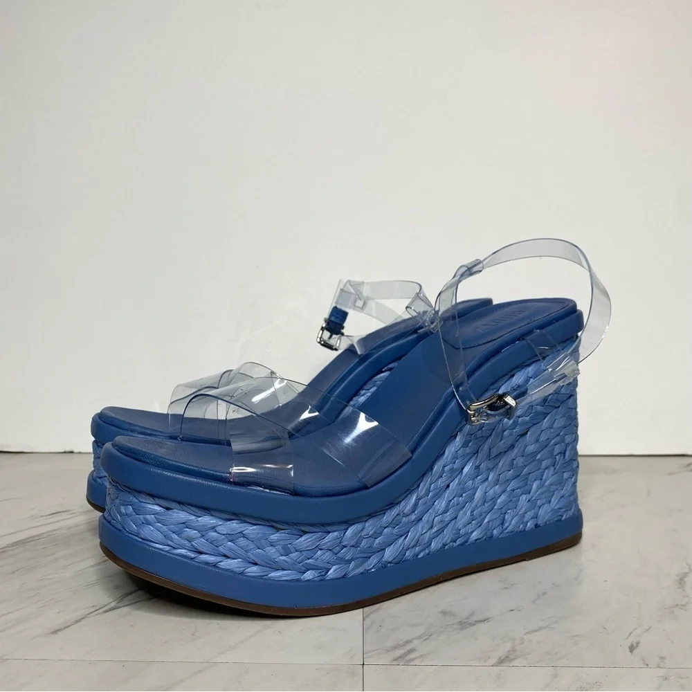 Schutz Caryne Blue Wedge Heel Sandal 10 1/2 B